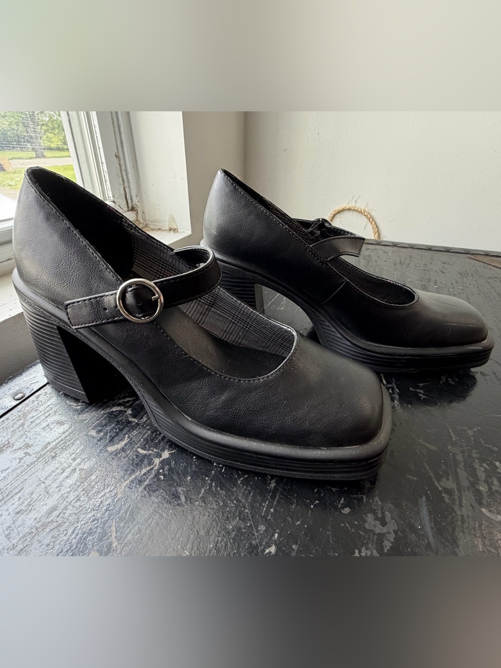 pop Black Mary Jane Block Heel Pumps